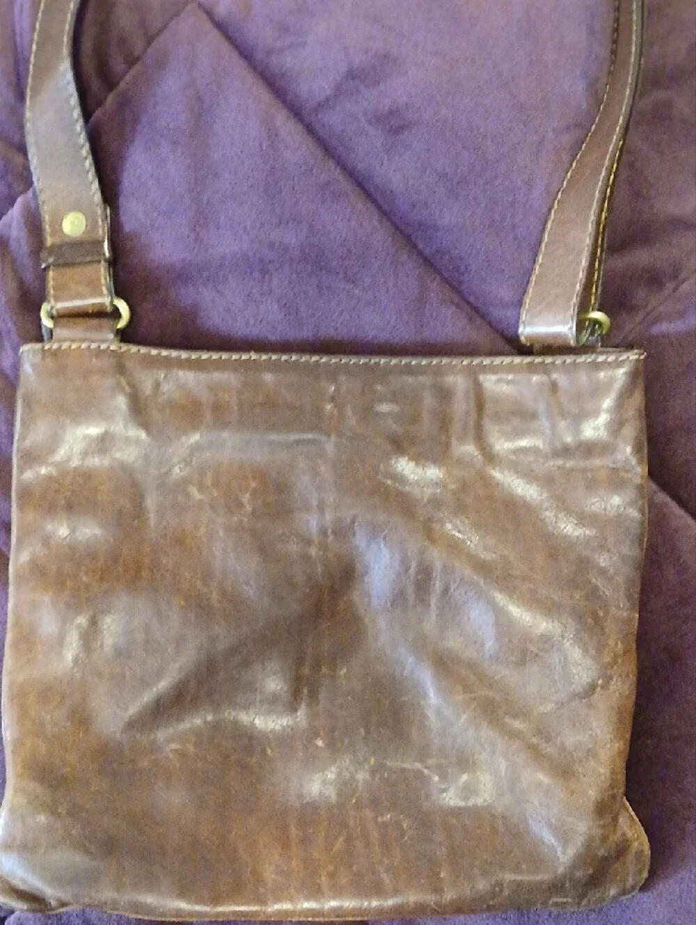 Men's Brown Leather Messenger Bag with Front Pockets